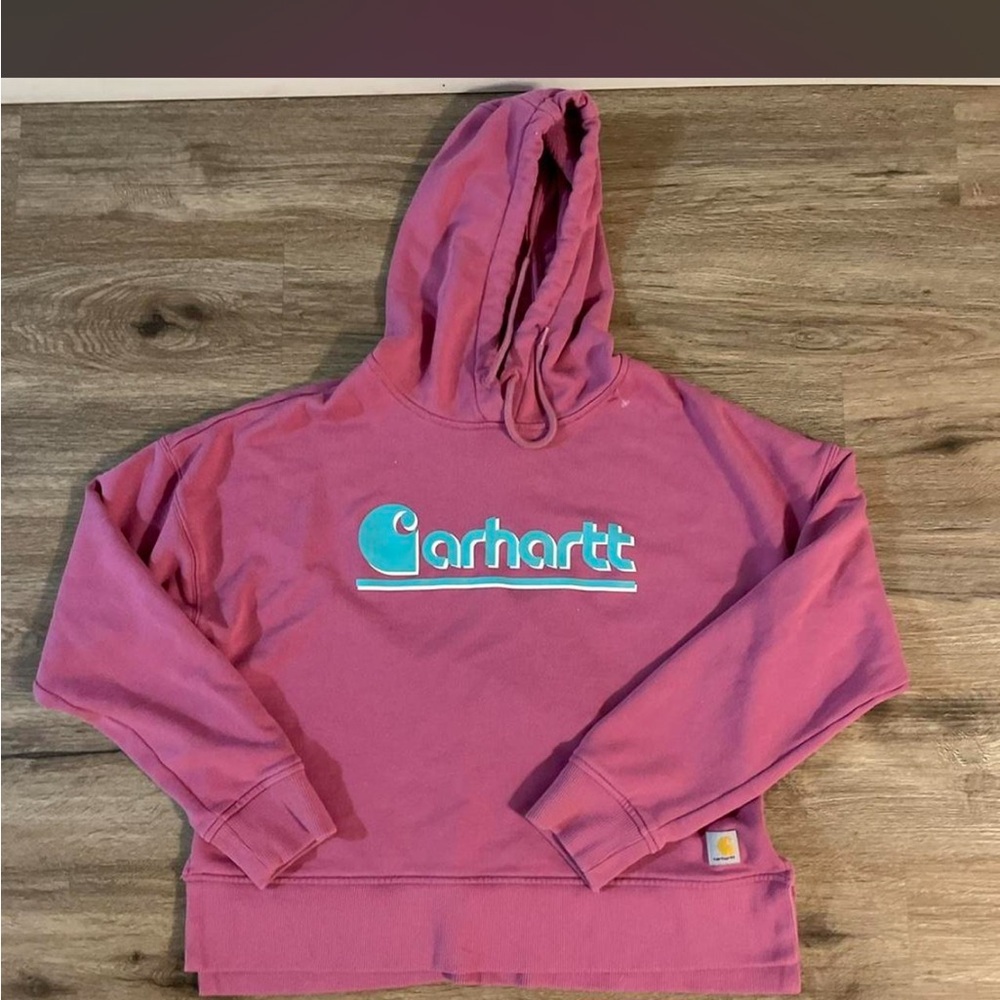 Carhartt Pink Hoodie with Teal Logo